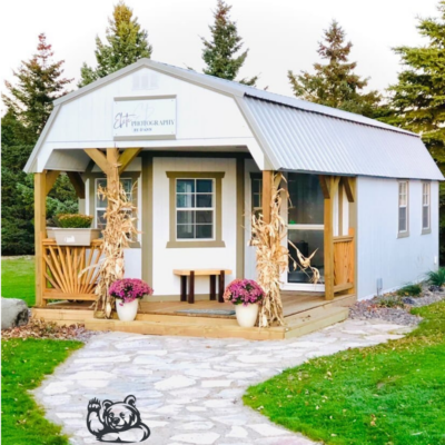 12x28 Lofted Deluxe Barn White with Ash Gray Metal Roof
